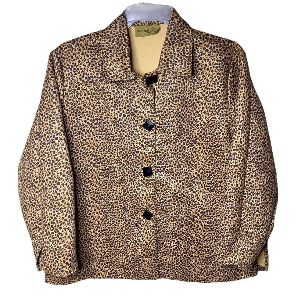 Vintage Painted Pony Womens Jacket L Sueded Animal Print Cheetah Button USA